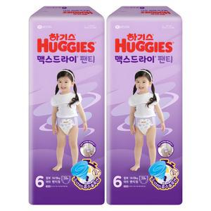 하기스 2024 안심 샘방지 맥스드라이 팬티형 아기기저귀 여아용 6단계 76매