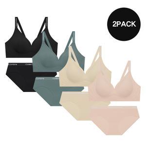 2PACK 노와이어 볼륨 후크형 심리스 브라팬티 세트 246992