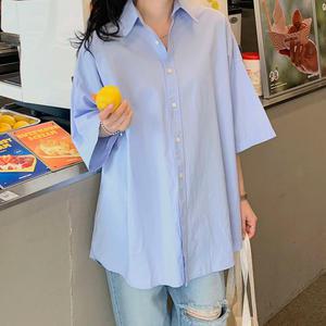 오버핏 카라 반팔 셔츠 면 무지 여성 빅사이즈