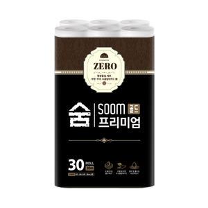 도톰한 숨 프리미엄 골드제로 3겹 30m 30롤 무형광 화장지 휴지 두루마리 비데겸용