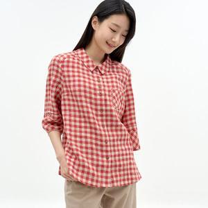 [지센](2컬러) 깅엄체크 린넨 셔츠 LCWSN521