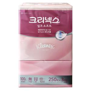 크리넥스 실크소프트 250매 3개입x1팩 /각티슈 미용티슈