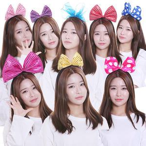 리본 머리띠 파티 생일 응원 왕리본 놀이공원 이벤트 용품 헤어밴드 도구 소품 반짝이 도트 액세서리 공연
