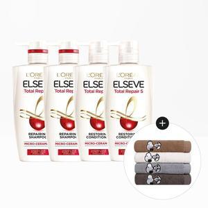 [로레알파리] 토탈리페어5 샴푸/컨디셔너 410ml 4개+스누피 타올 1장(랜덤)