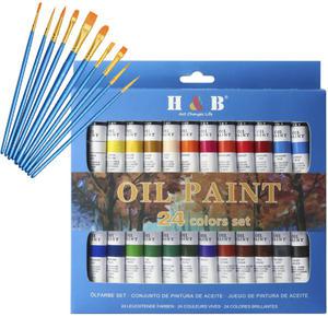 HB문화사 대용량 2ml 24색 유성 물감+10종 붓셋트 세트 전문가용 학생 유화 포스터 화방용품 문구 미술