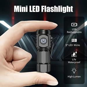 미니 소형 LED 손전등 키체인 USB 충전식 3000LM 포켓 토치 심지 야외 캠핑 휴대용 비상 손전등