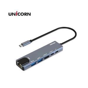 6IN1 LAN포트 HDMI USB멀티허브 TCH-L50 유니콘 휴대용멀티허브 c타입랜멀티허브 고속인터넷광랜
