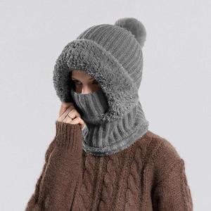[기타]폼폼 에스키모 골지 털모자 넥워머 니트머플러