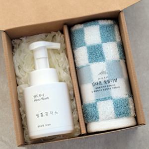 핸드워시 + 40수 코마사 선염 주방타올 세트 답례품 (돌잔치 결혼식 개업 조의 승진 돌답례품 퇴사 교회 생일 장례