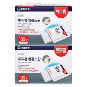 유한 해피홈 알콜 스왑 일회용 살균 소독제 100매 X 2개