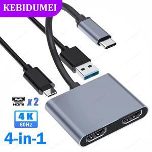 USB C 도킹 스테이션 듀얼 HDMI 어댑터, 3.0 허브, to 분배기 노트북 맥북용 OTG, 4-in-1, 4K @ 60Hz