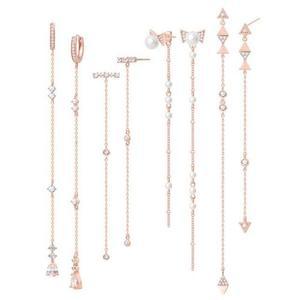 14K Go유니ld-pin 로즈골드 롱 드롭 큐빅 진주 귀걸이