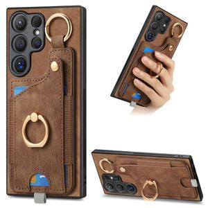 갤럭시 S25 울트라 5G 럭셔리 커버 가죽 금속 링 백 Coque S24 플러스 25 S 24 FE Fundas에 대한 자기 카드 케이스