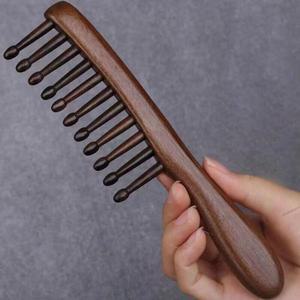 여성 천연 나무 빗  자오선 마사지  정전기 방지  걸림  톱니 스트레이트 곱슬 머리  1PC