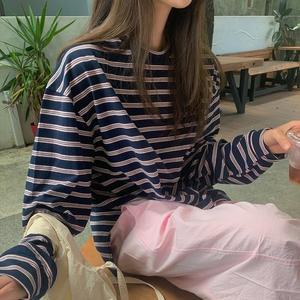 [모코블링]박시 단가라 긴팔티 슬릿티 단가라티 오버핏티 긴팔티 라운드넥