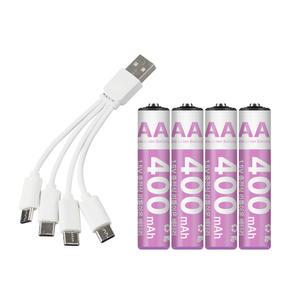 USB Type C 충전지 동시충전 4in1 케이블 충전식 건전지 배터리 1.5V 400mAh AAA 4
