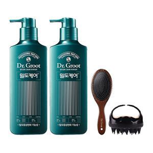 닥터그루트 밀도케어 바질 샴푸, 400ml, 2개 + 증정(은핀 헤어브러쉬, 1개 + 두피브러쉬 블랙, 1개)