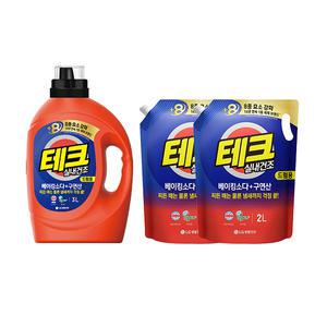 테크 베이킹 구연산 액체세제, 드럼 용기, 3L, 1개 + 리필, 2L, 2개
