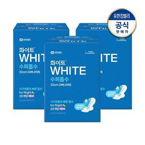 화이트 수퍼흡수 생리대 날개형 오버나이트 28개입 x 3개