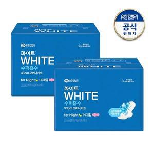 화이트 수퍼흡수 생리대 날개형 오버나이트 14개입 x 2개