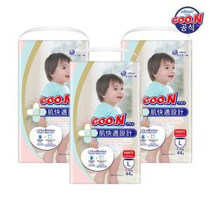 [신세계라이브쇼핑]군 기저귀 플러스 팬티 대형(L) 44P x 3팩 (+3박스 구매시 물티슈 증정)