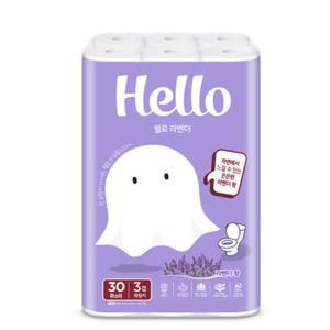 헬로 순수 화장지 라벤더 천연펄프 3겹 고급롤화장지 30m 30개입×3개