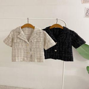 듈리 카라 체크 포켓 반팔 트위드 자켓(2color)