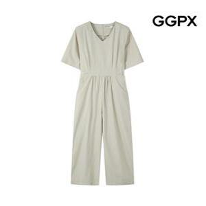 [GGPX]V넥 포켓 롱 반팔 린넨 점프수트 (GP4OP072F)