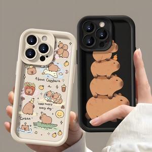 갤럭시A24케이스 호환 A24케이스 카드 투명 만화 귀여운 카피바라 휴대폰 케이스 삼성 갤럭시 A16 5G 소프