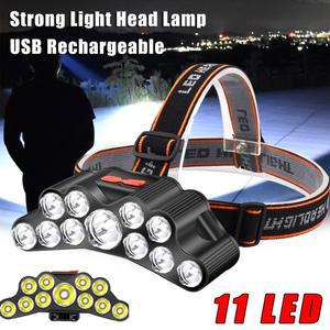 강력한 5/11 LED 전조등 내장 18650 배터리 USB 충전식 헤드 손전등 야외 캠핑 낚시 라이트 랜턴