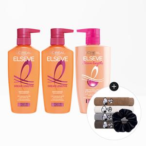 엘세브 드림랭스 샴푸 400ml   컨디셔너 헤어팩 410ml 3개+스누피 타올 1장 랜덤)+스크런치 랜덤)
