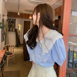 [디작소]여성 여름 포인 빅카라 프릴 블라우스 셔츠