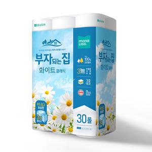 모나리자 부자되는 집 화이트 클래식 화장지 3겹 데코 30롤 2팩/천연펄프/두루마리휴지/무색/무향/무형광/롤/두루말이