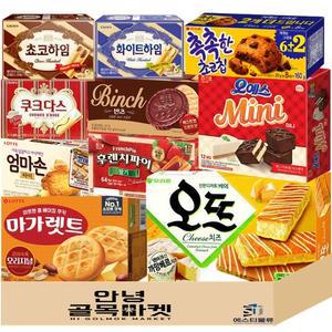 안녕골목마켓사무실 과자 세트 10종 탕비실 간식 오예스미니초코하임화이트하임쿠크다스촉촉한초코칩빈츠엄