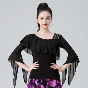 여성 라틴 왈츠 댄스복 줌바 라인 댄스스포츠 상의 연습 공연복