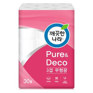 깨끗한나라 퓨어 앤 데코 3겹 화장지 30m 30롤 1팩 (30롤)