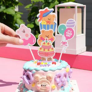 5개 한세트 케이크 토퍼 꾸미기 랜덤 발송 생일 축하 이벤트 선물 귀여운 캐릭터 냥냥 다곰이 댄싱베어