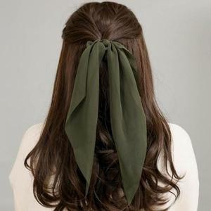 엔젤슈슈 쉬폰 롱리본 곱창밴드(카키) 헤어머리끈