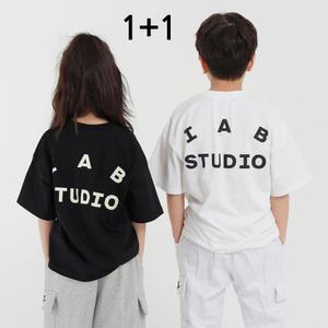 주니어 아동 유아 성인 남아 여아 블랙 아이보리 티셔츠 스튜디오 반팔 2종 세트