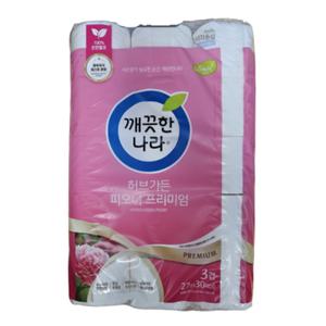깨끗한나라 허브가든 피오니 프리미엄 화장지 3겹 30롤 3팩