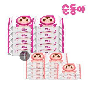[순둥이][세트] 순둥이 아기물티슈 베이직 캡 80매 10팩+휴대캡 20매 12팩 (BC-01+cB휴12)