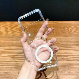 삼성호환 Galaxy Z Flip 6 5 4 3 충격 방지 후면 케이스 용 Magsafe 전화 케이스 투명 마그네틱 무선 충전