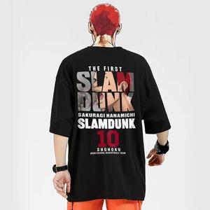 2025Anime Slam Dunk 프린트 티셔츠 남성용 오버 사이즈 일본 망간 반소매  순수