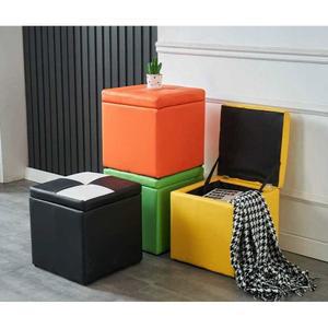 1인용 수납스툴 수납의자 소파의자 책정리 의자 가죽 체크 60x40x42