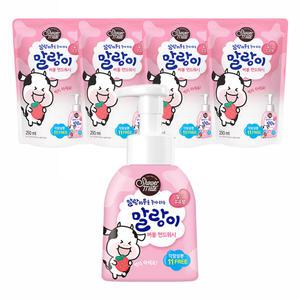 말랑이 딸기 핸드워시 용기, 300ml, 1개 + 리필, 250ml, 4개