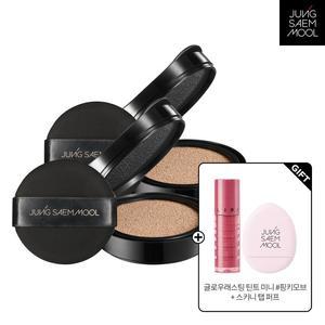 스킨 누더 커버레이어 쿠션 리필 2개 + 글로우래스팅 틴트 미니 + 스키니탭 퍼프 핑크)