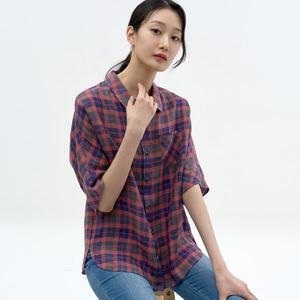 [하프클럽/지센]타탄체크 카라 린넨 셔츠 LCWSN522_RE