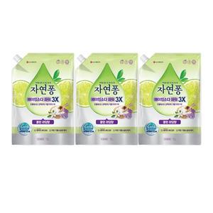 자연퐁 베이킹소다파워 3X 주방세제 라임향, 리필, 1L, 3개