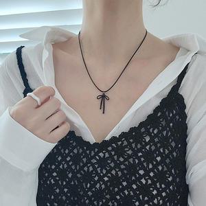 블랙 리본 레이어드 줄 목걸이