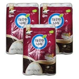 깨끗한나라 촉앤감케어 와이드 30m 30롤 x 3팩